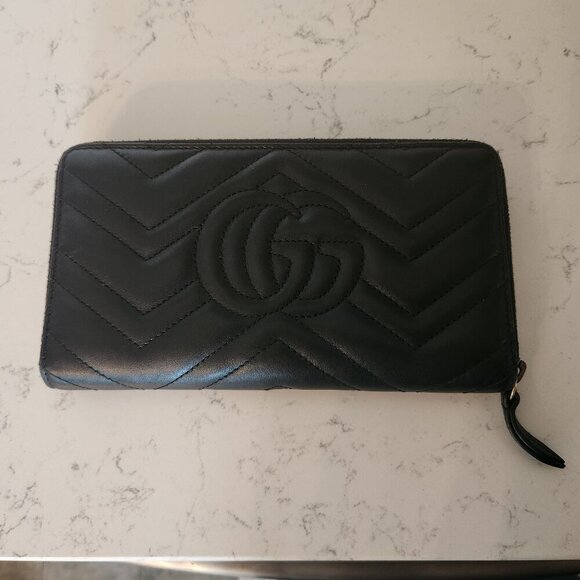 Gucci GG Marmont Zip Around Leather Wallet Black, Authentic - Picture 3 of 12